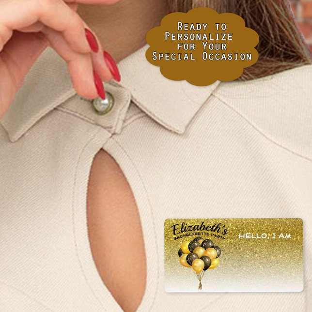 Etiqueta Festa de solteira Balões Dourados Nomes de etiquet (Add label sticker name tags to your event planning process to help guests remember names. )