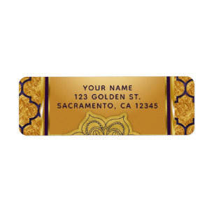 Etiqueta Festa Real Marroquina Árabe Indiana Roxo e Dourado