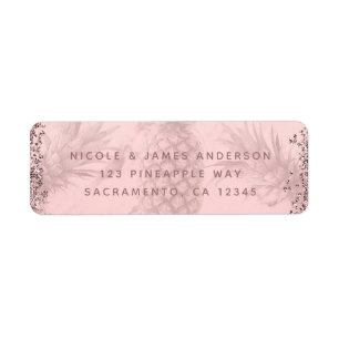 Etiqueta Festa Tropical Rosa Rosa Rosa Dourada Glitter Pine