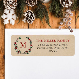 Etiqueta Festive Christmas Monogram Wreath Holiday