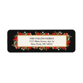 Etiqueta Festivo, Elegante, Poinsetos Vermelhos Desenhados