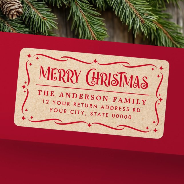Etiqueta Festivo Feliz Natal Kraft olha endereço de retorno (Festive Merry Christmas Kraft look return address Label)