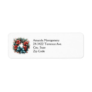 Etiqueta Festivo Pine Wreath com Holly Christmas