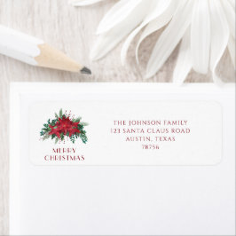 Etiqueta Festivo Red Poinsettia Christmas Return Address