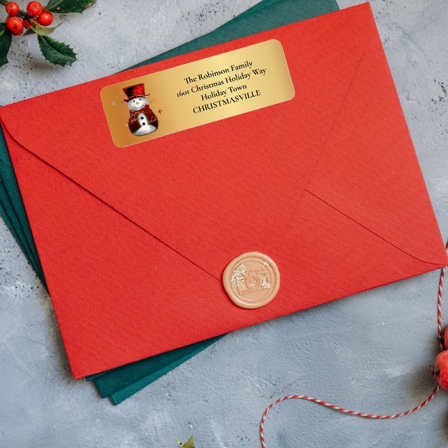 Etiqueta Festivo Snowman no Dourado Natal (Criador carregado)
