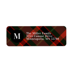 Etiqueta Festivo Tartan Monograma Natal