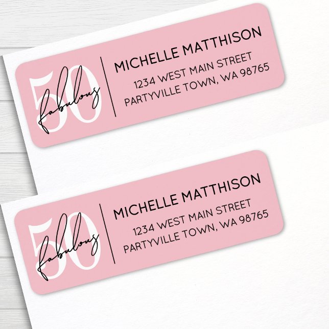 Etiqueta Fifty Fabulous Blush Pink 50th Birthday Address (Fifty Fabulous Blush Pink 50th Birthday Address label)