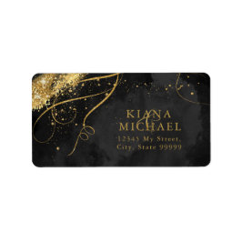 Etiqueta Fine Lines Dourado Abstrato Wedding Black ID867