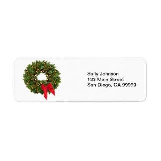 Etiqueta Fir Wreath com Ferraduras Douradas e Arco Vermelho