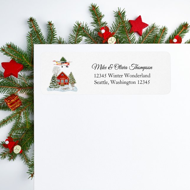 Etiqueta First Christmas New Home Cessna Airplane and Tree (Criador carregado)