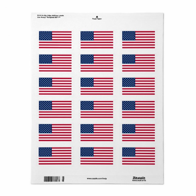 Etiqueta Flag of United States custom-cut  (Toda a folha)