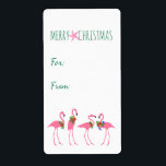 Etiqueta Flamingo Christmas Big Stickers para presentes<br><div class="desc">Altos adesivos flamingos para presentes de Natal. Cor rosa e verde com "Feliz Natal" no topo e texto "para" e "de" no centro. Quatro flamingos cor-de-rosa,  vestidos em coroas de férias,  ficam no fundo.</div>