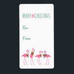 Etiqueta Flamingo Christmas Big Stickers para presentes<br><div class="desc">Altos adesivos flamingos para presentes de Natal. Cor rosa e verde com "Feliz Natal" no topo e texto "para" e "de" no centro. Quatro flamingos cor-de-rosa,  vestidos em coroas de férias,  ficam no fundo.</div>