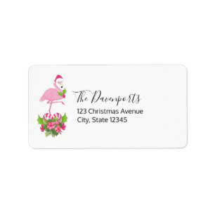 Etiqueta Flamingo cor-de-rosa no Natal Whimsso de Santa Hat