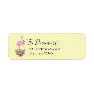 Etiqueta Flamingo cor-de-rosa no Natal Whimsso de Santa Hat