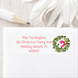 Etiqueta Flamingo de Coroa de Natal Tropical Praia Natal
