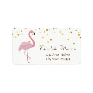 Etiqueta Flamingo Rosa, Branco, Confete de Folha de Ouro Fa