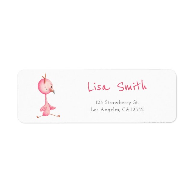 Etiqueta Flamingo Rosa Endereço de Remetente (Frente)