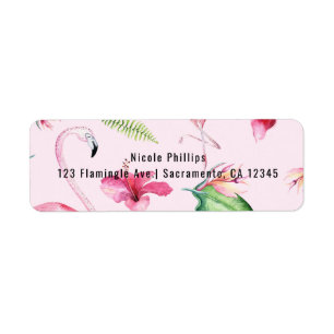 Etiqueta Flamingo Rosa Hibisco Tropical Floral Divertido