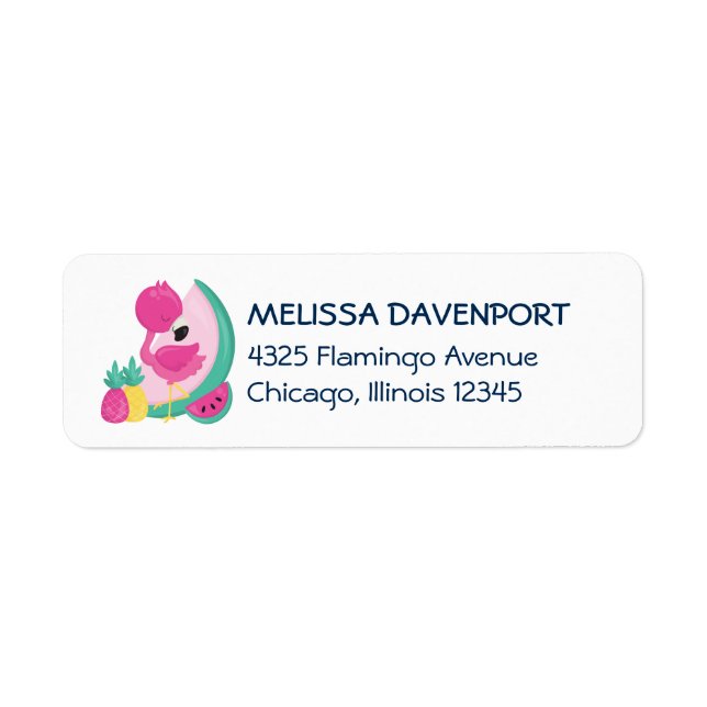 Etiqueta Flamingo, Rosa, Mamãe e Bebê, com Palmeiras (Frente)