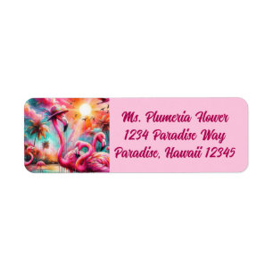 Etiqueta Flamingos Palm Trees Rosa Tropicais Endereço de de