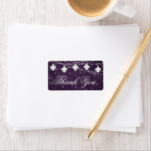 Etiqueta Fleur de Lis Eggplant Purple Lights Obrigado