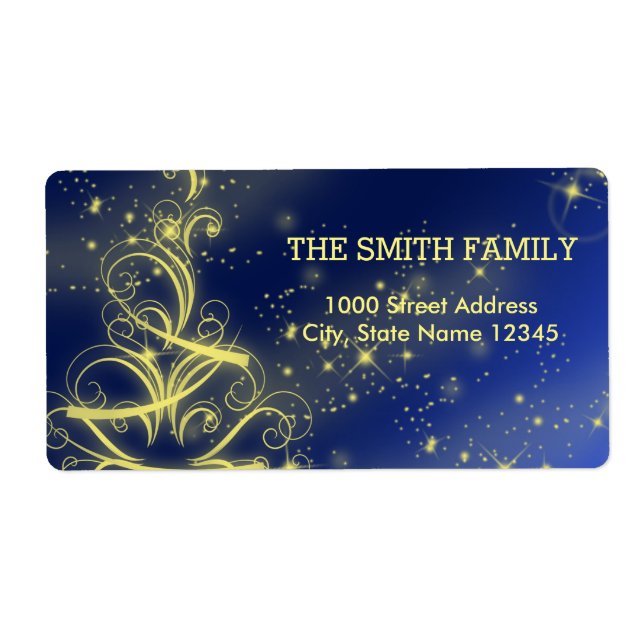 Etiqueta Floco de neve Dourado azul de Natal (Frente)