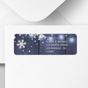 Etiqueta Flocos de neve de celeiro azul acende casamento rú