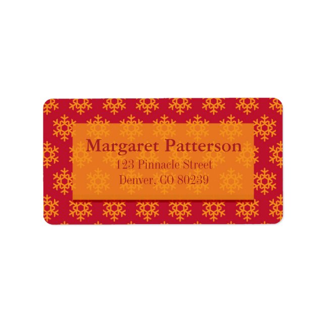 Etiqueta Flocos de neve festivos - Vermelho e Laranja (Frente)