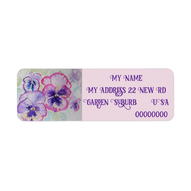 Etiqueta Flor de Aquarela Púrpura (Frente)