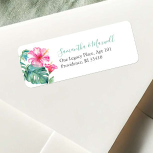 Etiqueta Flor de Hibiscus Tropical Watercolor