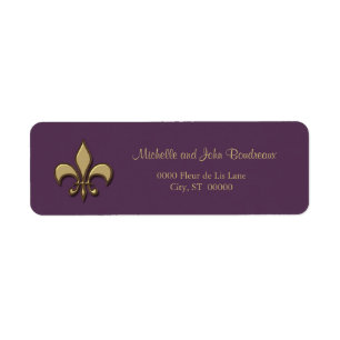 Etiqueta Flor de lis roxa Dourado da elegância simples