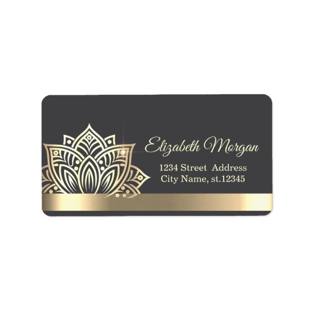 Etiqueta Flor de Lótus Cinza Dourado Chic (Frente)