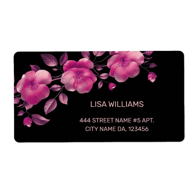 Etiqueta Flor Metálico Rosa Brilhante Preto (Frente)