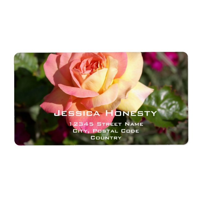 Etiqueta Flor rosa bonito e rosa amarela, sob medida (Frente)