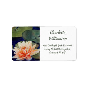 Etiqueta Flor Waterlily Gorda em Endereço Watercolor
