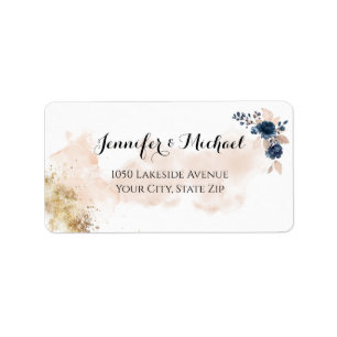Etiqueta Florais Aquarela Elegantes Modernos Dourado Azul P