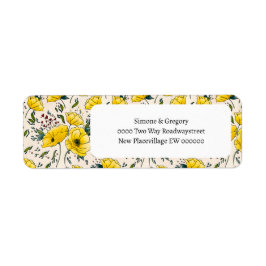 Etiqueta Floral amarelo papoilas-borboletas flores