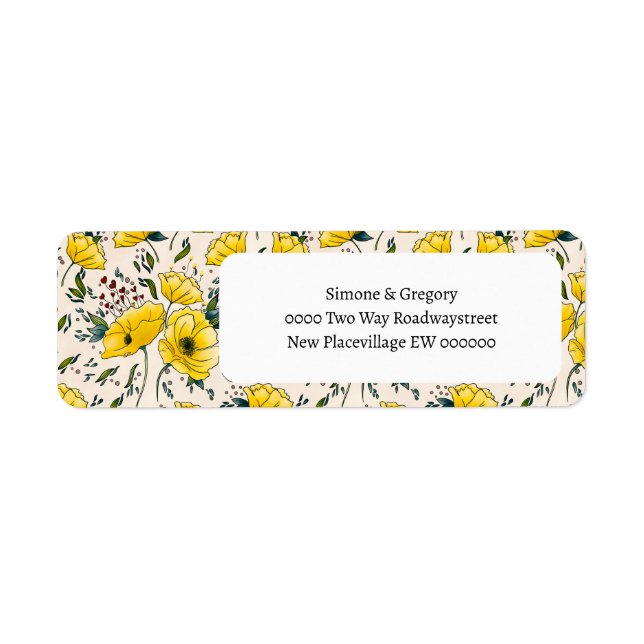 Etiqueta Floral amarelo papoilas-borboletas flores (Frente)