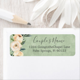 Etiqueta Floral Beige Green Wedding Return Endereço