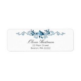 Etiqueta Floral Branco e Azul do Rococo Francês Elegante