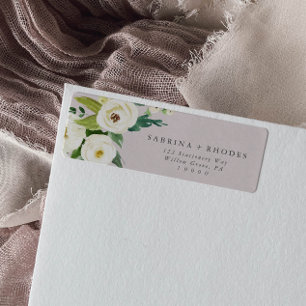 Etiqueta Floral Branco Elegante   Endereço de devolução 