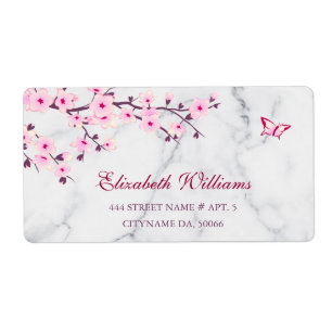 Etiqueta Floral Cherry Blossomo Cinza Rosa Marble