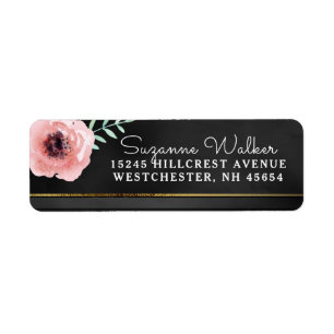 Etiqueta Floral cor-de-rosa & preto elegante com endereço