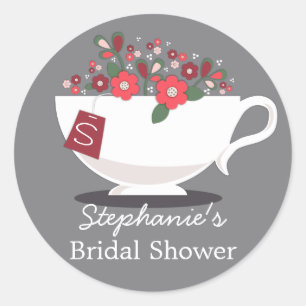 Etiqueta floral coral do chá de panela do