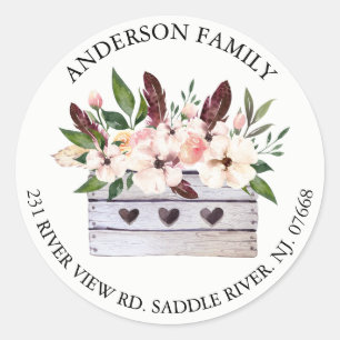 Etiqueta floral da etiqueta de endereço da caixa