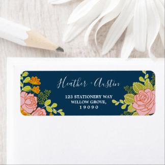 Etiqueta Floral Dark Marinho Blue Wedding Botanic