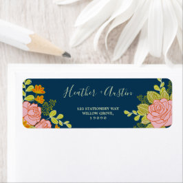 Etiqueta Floral Dark Marinho Blue Wedding Botanic
