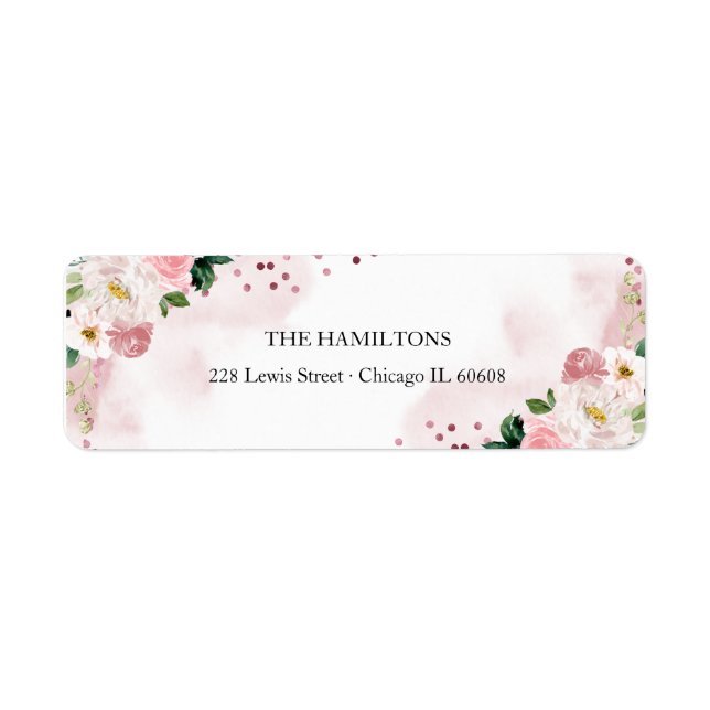 Etiqueta Floral de Aquarela Dourada com Rosa Doce 16 (Frente)