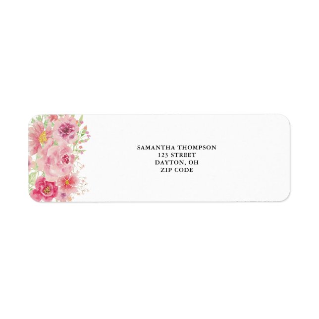 Etiqueta Floral de Aquarela Rosa (Frente)